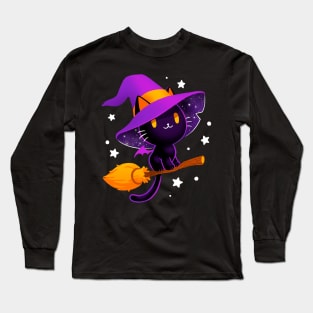 Witch cat - Black magic cat - cute spooky Long Sleeve T-Shirt